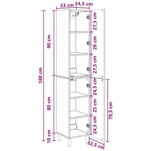 Set di armadi 2 pcs 33 x 34,5 x 90 cm Legno ingegnerizzato - Foto 9