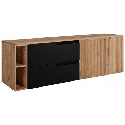 Mobile sottolavabo, Marrone e beige, 140 cm, Con piano d'appoggio, 2 cassetti, MDF, 2 ante, Ripiano integrato, MODERNO - Foto 1