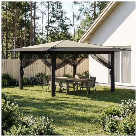 Gazebo con 4 Pareti Laterali 4 x 4 m Crema e Antracite - Foto 2