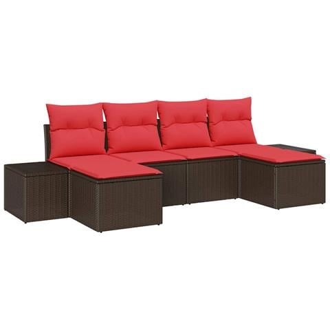 Set Divano da Giardino 4 pz Marrone e Rosso polyrattan - Foto 1