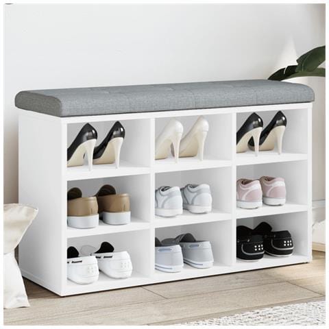 VidaXL Panca Porta Scarpe Con Cassetti E Ripiani - Grigio Sonoma 102x35x55 Cm - 4