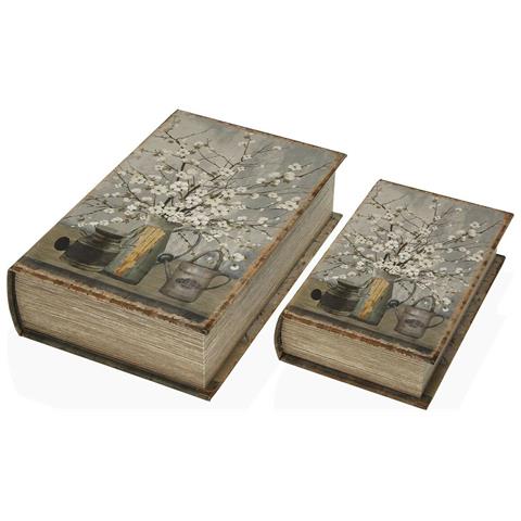 Scatola Decorativa Libro Fiori Tela Legno Mdf 7 X 27 X 18 Cm - Foto 1