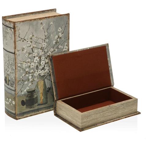 Scatola Decorativa Libro Fiori Tela Legno Mdf 7 X 27 X 18 Cm - Foto 2