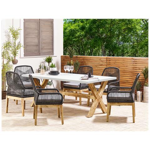 Set Da Giardino Tavolo E 6 Sedie Bianco Con Nero Olbia - Foto 1