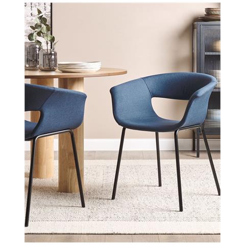 Set Di 2 Sedie Da Pranzo Tessuto Blu Scuro Elma - Foto 1