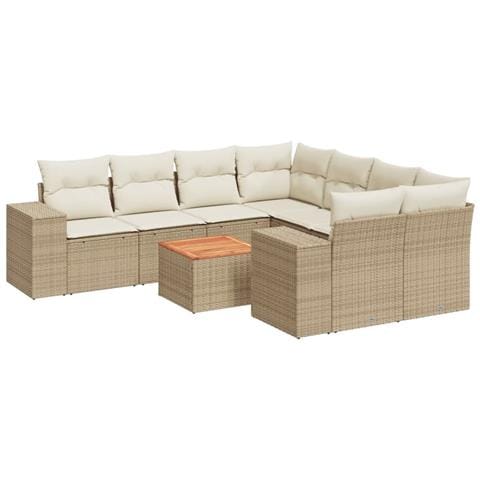 Set Divano da Giardino 9 pz con Cuscini Beige in Polyrattan - Foto 1