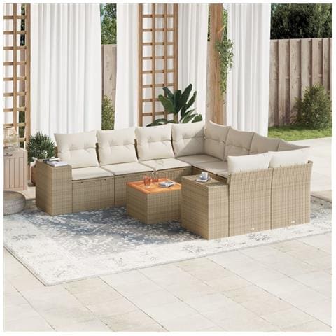 Set Divano da Giardino 9 pz con Cuscini Beige in Polyrattan - Foto 2