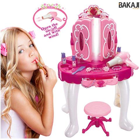 Specchiera Make Up Per Bambina Con Luci Suoni Asciugacapelli Reale E Sgabello - Foto 1