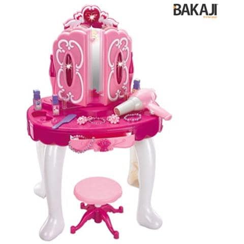 Specchiera Make Up Per Bambina Con Luci Suoni Asciugacapelli Reale E Sgabello - Foto 2
