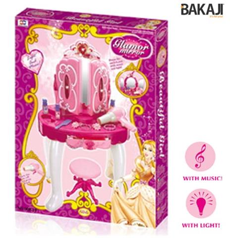 Specchiera Make Up Per Bambina Con Luci Suoni Asciugacapelli Reale E Sgabello - Foto 3