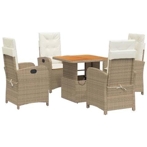 Set Da Pranzo Da Giardino 5 Pz Con Cuscini Beige In Polyrattan - Foto 2