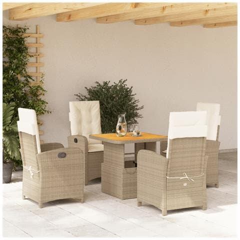 Set Da Pranzo Da Giardino 5 Pz Con Cuscini Beige In Polyrattan - Foto 1