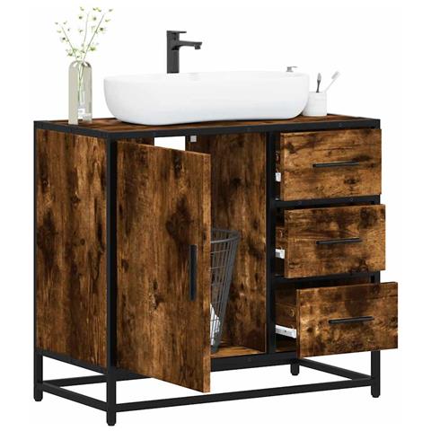 Mobile Lavabo Bagno Rovere Fumo 65x33x60 Cm Legno Multistrato - Foto 1