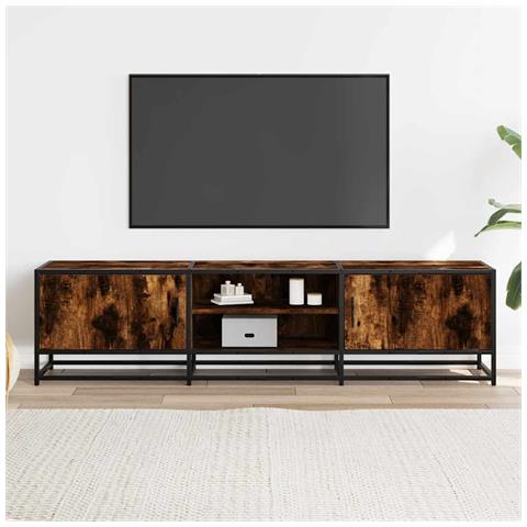 Mobile Tv Rovere Fumo 160x35x41 Cm Legno Multistrato E Metallo - Foto 3