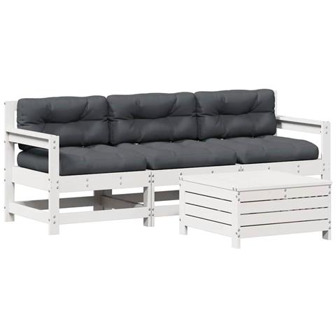 Lusso Casadino - Set Salotto Giardino 4pz Con Cuscini Bianco Legno Massello Pino - Foto 1