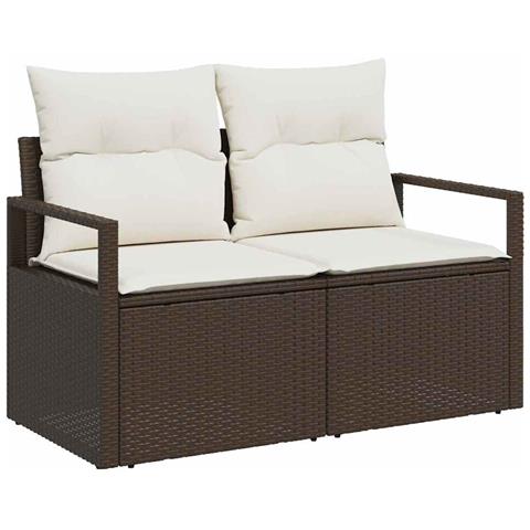 Divano da Giardino a 2 Posti con Contenitore e Cuscini in Polyrattan Marrone - Foto 1