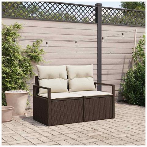 Divano da Giardino a 2 Posti con Contenitore e Cuscini in Polyrattan Marrone - Foto 2