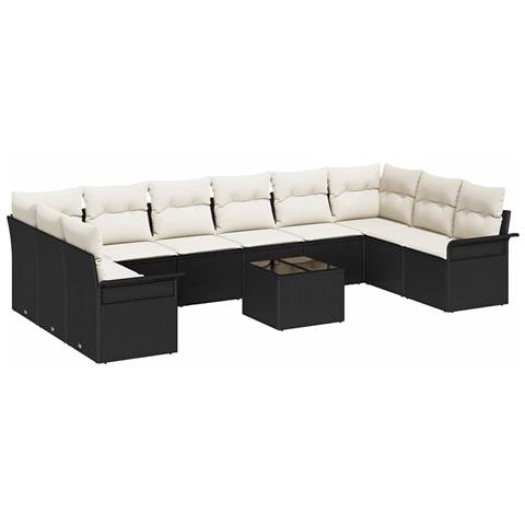 Set divano da giardino  a 10 pezzi con cuscini in polyrattan marrone, Divano da giardino a 2 posti  con spazio di stoccaggio e cuscini in polyrattan nero - Foto 1