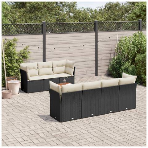 Set Divani da Giardino con Cuscini 8 pz Nero in Polyrattan - Foto 2