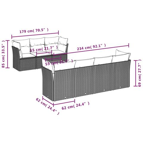 Set Divani da Giardino con Cuscini 8 pz Nero in Polyrattan - Foto 3
