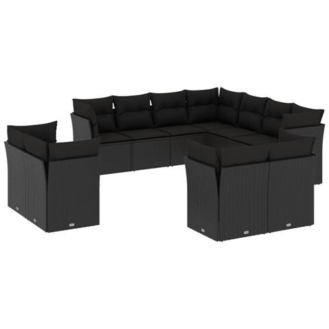 Set Divani da Giardino 11 pz con Cuscini in Polyrattan Nero - Foto 1