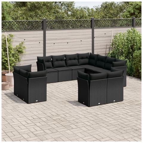 Set Divani da Giardino 11 pz con Cuscini in Polyrattan Nero - Foto 2