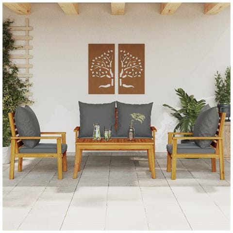 Set Salotto da Giardino 4pz con Cuscini Legno Massello Acacia - Foto 2