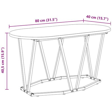 Tavolino da caffè  Nero Rovere 80x40x40,5 cm in Legno Composito e Metallo - Foto 8