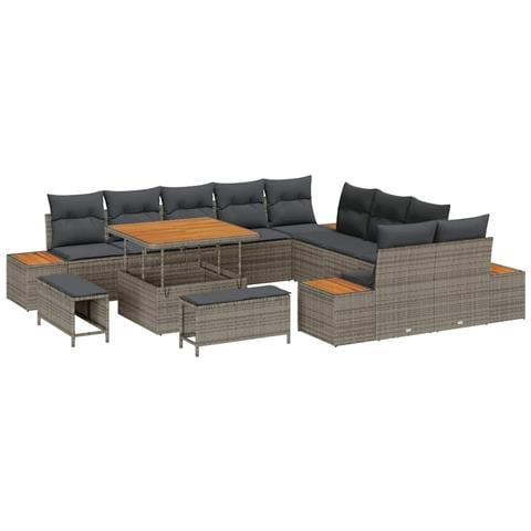 Set Divano da Giardino con cuscino 13 pcs Grigio Poly Rattan - Foto 1