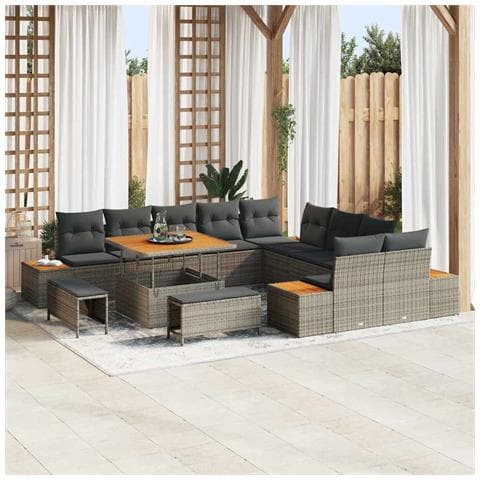Set Divano da Giardino con cuscino 13 pcs Grigio Poly Rattan - Foto 2