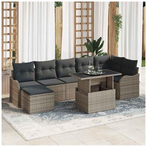 Set Divano da Giardino con cuscino 8 pcs Grigio Poly Rattan - Foto 2