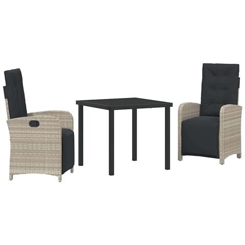 Set da Pranzo per Giardino 3 pcs Grigio chiaro polyrattan - Foto 1