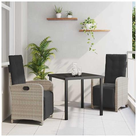 Set da Pranzo per Giardino 3 pcs Grigio chiaro polyrattan - Foto 2