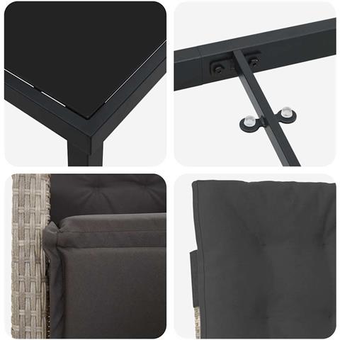 Set da Pranzo per Giardino 3 pcs Grigio chiaro polyrattan - Foto 9