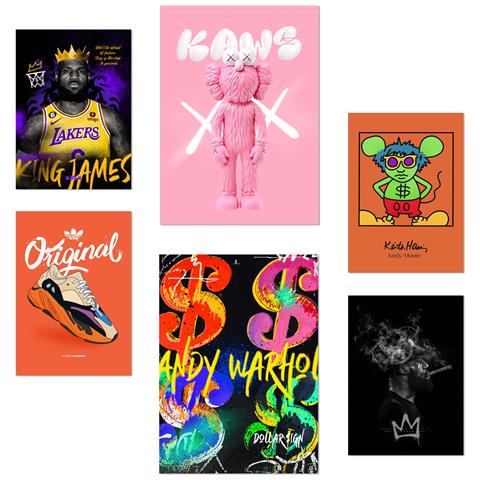 Set Di 6 Stampe Grafiti Pop Warhol Lakers Con Illustrazioni Di Design Per Decorare Le Pareti Della Tua Casa. Stanze, Negozi E Attività Commerciali. A3 & A4 Senza Cornice - Foto 1