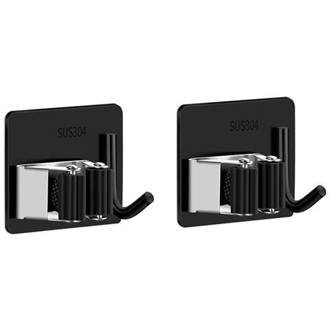 Supporto Per Mocio In Acciaio Inossidabile Con Ganci (confezione Da 2) - Porta Scopa Da Parete Per Bagno, Cucina E Altro Black - Foto 1