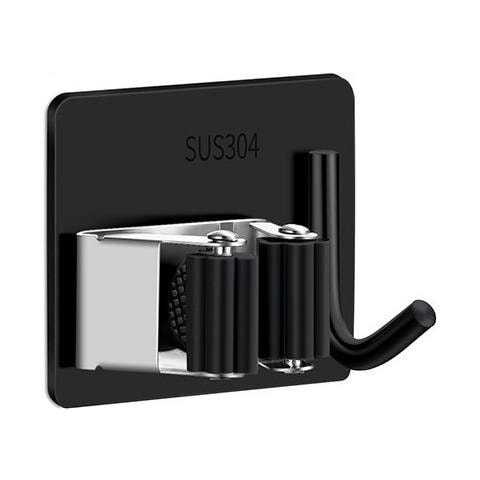 Supporto Per Mocio In Acciaio Inossidabile Con Ganci (confezione Da 2) - Porta Scopa Da Parete Per Bagno, Cucina E Altro Black - Foto 2