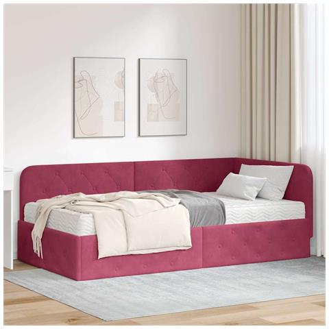 Cornice del letto ad angolo Rosso Vino 90 x 190 cm Velluto - Foto 2