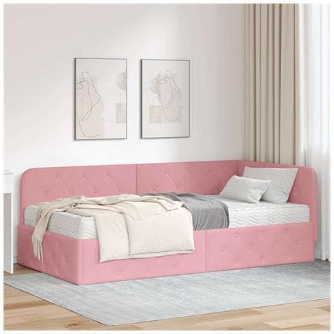 Cornice del letto ad angolo Rosa 90 x 190 cm Velluto - Foto 2