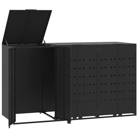 Copribidone con Ruote per 3 Bidoni Nera 207x79x117cm in Acciaio - Foto 1