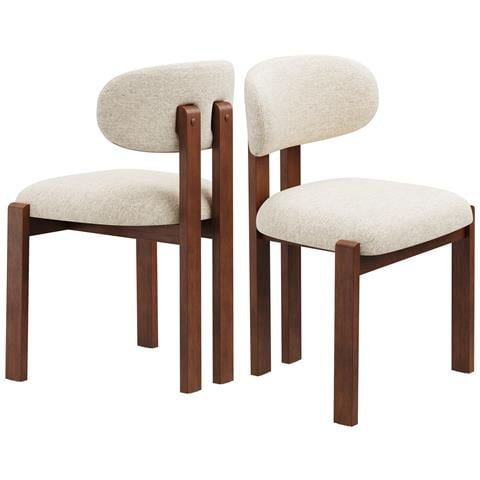 Set Di 2 Sedie Da Pranzo In Ciniglia, Gambe In Legno Massello Marrone, Seduta Confortevole, Stile Nordico, Colore Beige - Foto 1