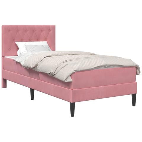 Struttura letto con materasso Rosa 90 x 200 cm Velluto - Foto 1