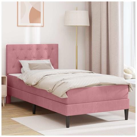 Struttura letto con materasso Rosa 90 x 200 cm Velluto - Foto 2