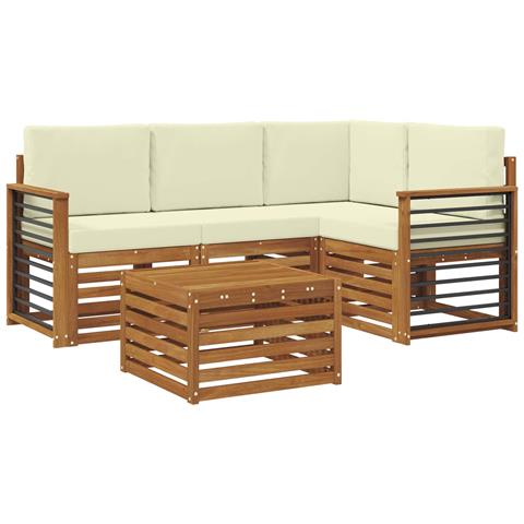 Set di divani da esterno con cuscino 5 pcs Naturale e Crema - Foto 1