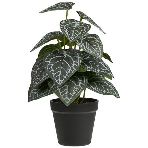 Pianta Artificiale Con Foglie Decorate Verde E Argento In Vaso Nero 33 Cm - Foto 1