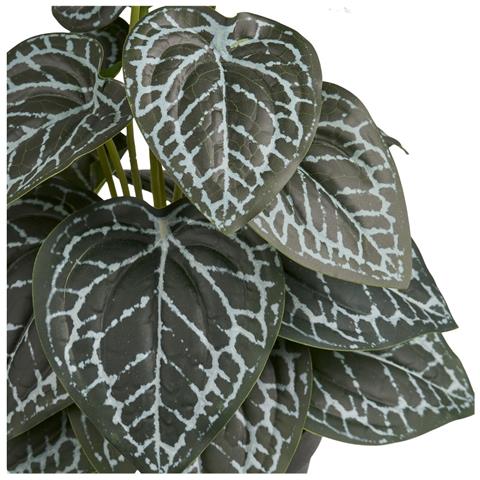 Pianta Artificiale Con Foglie Decorate Verde E Argento In Vaso Nero 33 Cm - Foto 2