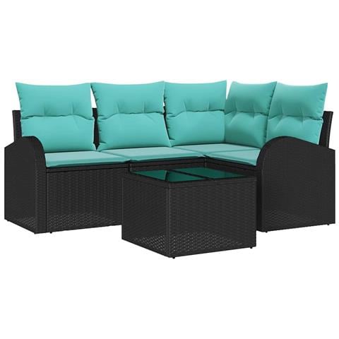 Set Divano da Giardino 5 pcs Nero e Turchese polyrattan - Foto 1