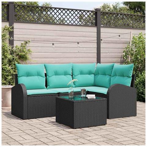 Set Divano da Giardino 5 pcs Nero e Turchese polyrattan - Foto 2