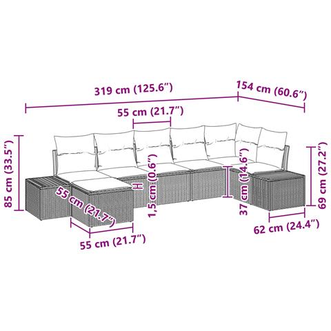 Set Divano da Giardino 7 pz Nero e Turchese polyrattan - Foto 2