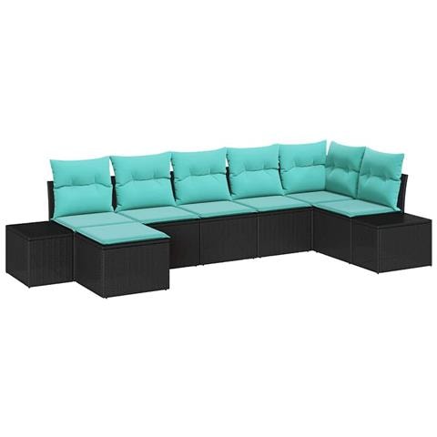 Set Divano da Giardino 7 pz Nero e Turchese polyrattan - Foto 1